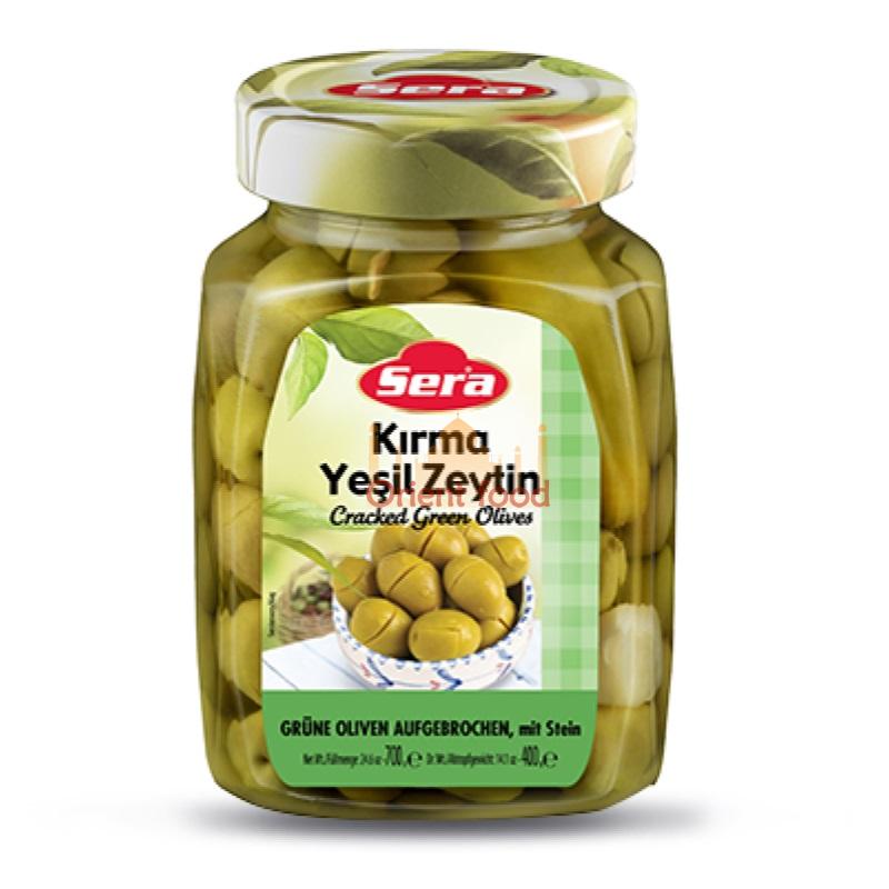 Drcené zelené olivy 700g